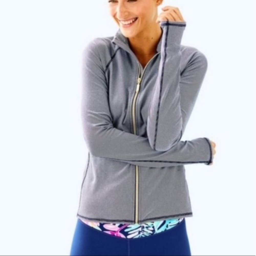 Lilly Pulitzer Luxletic True Navy Feeder Stripe Kapri Athletic Jacket Size M